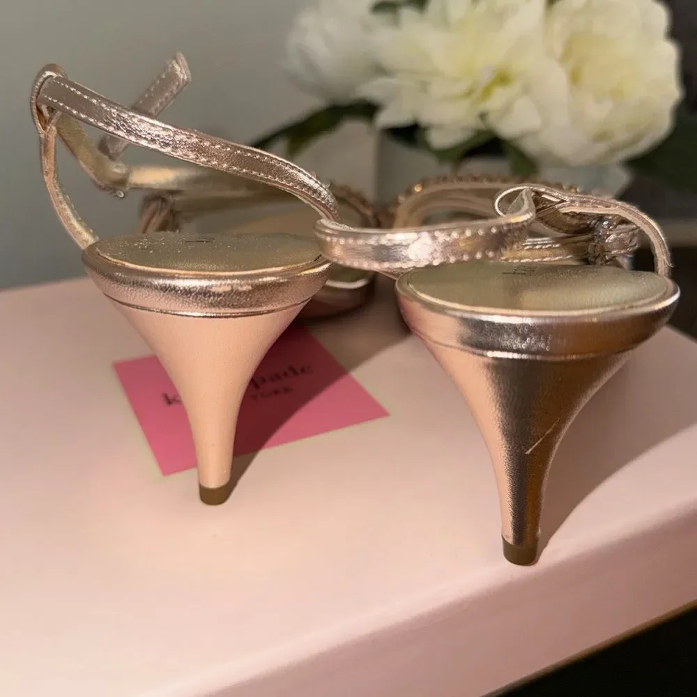 Kate Spade Makenna Rose Gold Crystal Strappy Heels 7M – Evening / Wedding